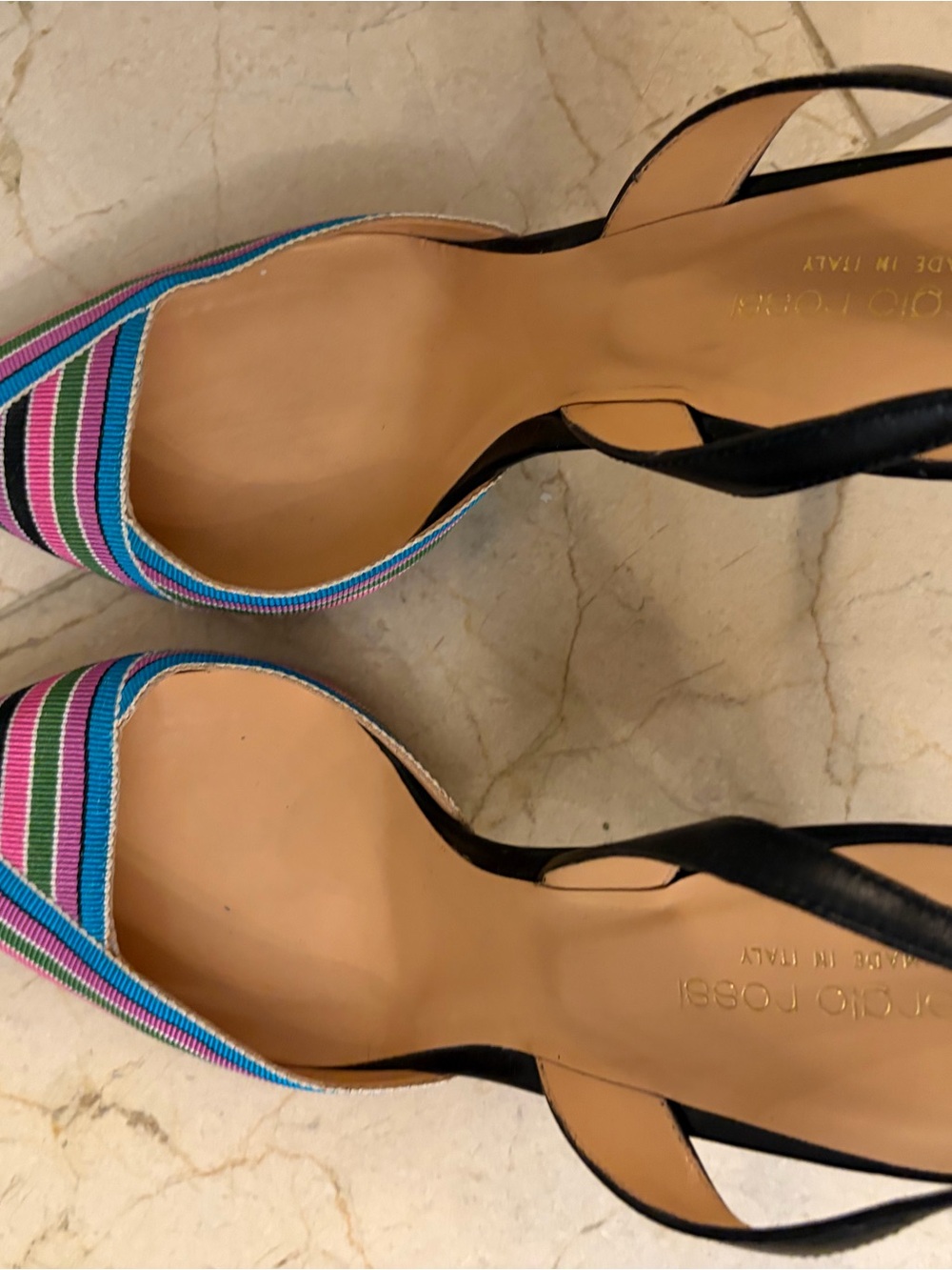 Sergio Rossi Multicolor Striped Pointed-Toe Slingback Heels